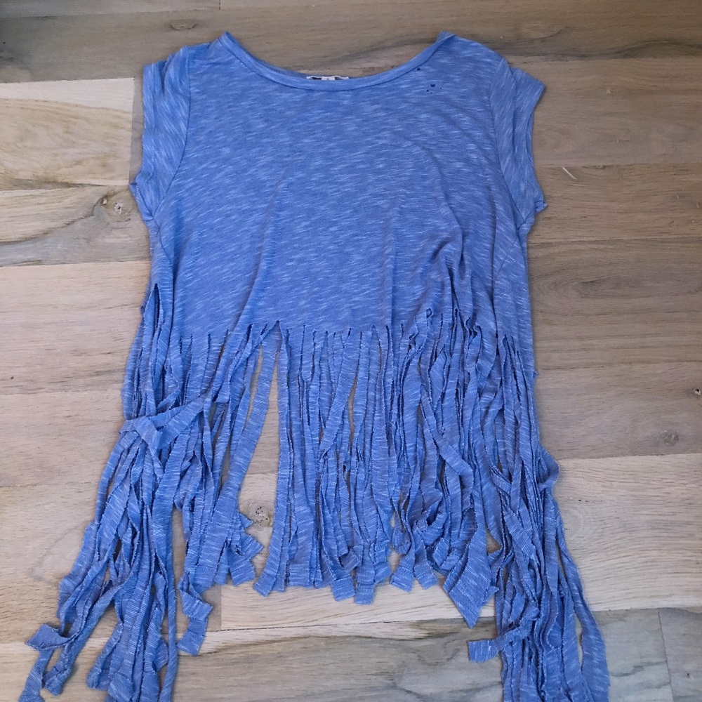 Blue Fringe Crop Top